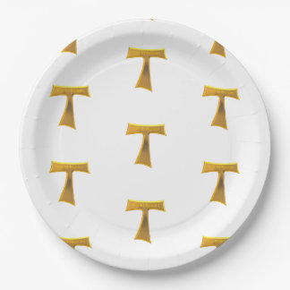 Franciscan Tau Cross Pax und Bonum Gold Metallic Pappteller