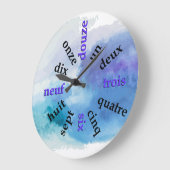 Francophone Numbers Blue Watercolor Round Clock Große Wanduhr (Winkel)