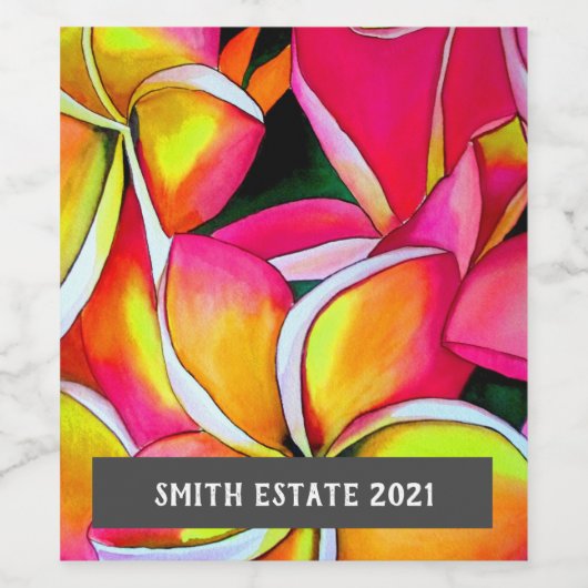 Frangipan Blume Aquarell Blumenweinlabel Weinetikett (Einzelnes Label)