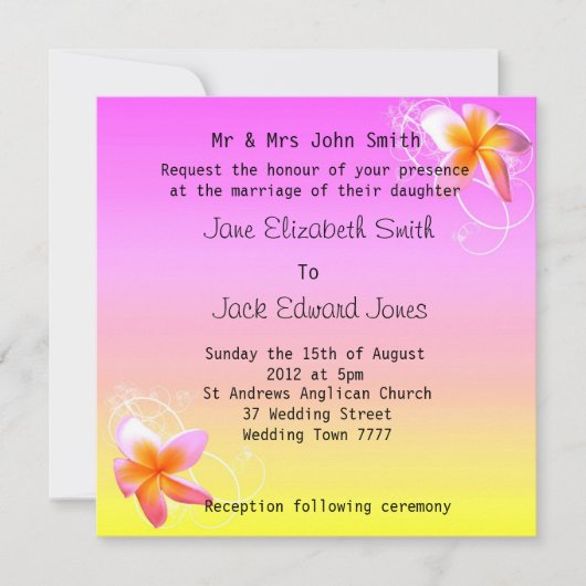 Frangipani Beach Hochzeit individuelle Einladungen (Vorderseite)