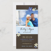 Frangipani Blue Aqua Tropische Blume Save the Date (Vorderseite)