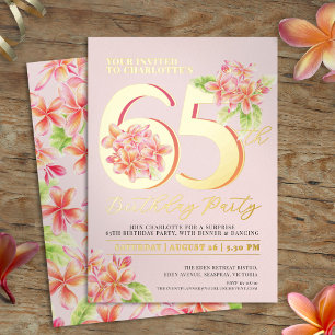 Frangipani Blumenrosa Orange 65. Geburtstagsparty Folieneinladung