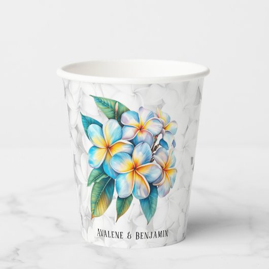 Frangipani Floral Hawaiian Wedding Custom Pappbecher (Vorderseite)