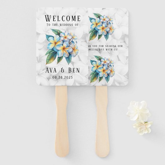 Frangipani Hawaiian Floral Wedding Vielen Dank Fächer (Vorne und Hinten)