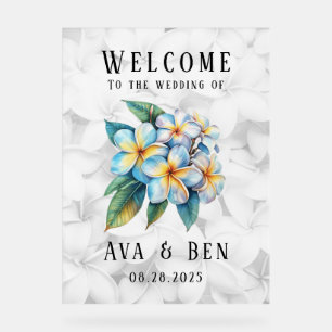 Frangipani Hawaiian Floral Wedding Willkommen Acrylschild