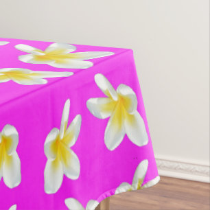 Frangipani-Muster in heiß rosa und gelb, Tischdecke