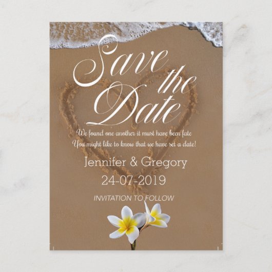 Frangipani /Plumeria Beach Island Save the Date Ankündigungspostkarte (Vorderseite)