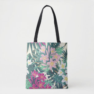 Frangipani Tropical: Rosa-Weiße Vintage. Tasche