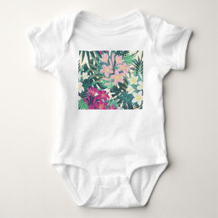 Frangipani Tropisch: Rosa-Weiße Vintage. Baby Strampler