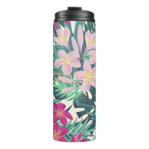 Frangipani Tropisch: Rosa-Weiße Vintage. Thermosbecher