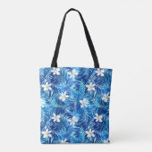 Frangipani und blaues Palmenblatt Tasche (Rückseite)