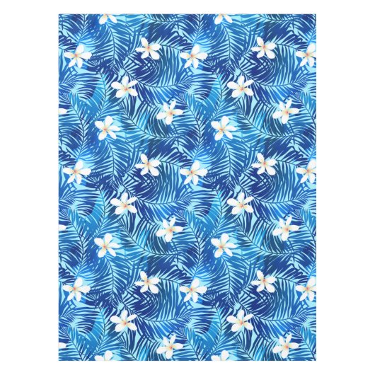 Frangipani und blaues Palmenblatt Tischdecke (Vorderseite)