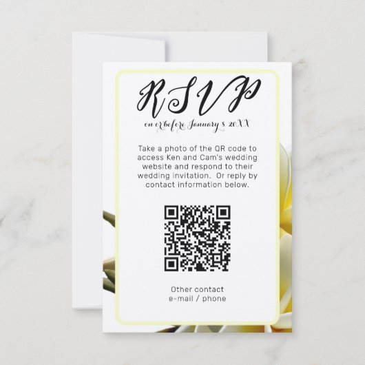 Frangipani Vertical QR Code Wedding RSVP Einladung (Vorderseite)