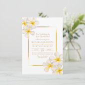 Frangipani weißen Gold tropische Neuauflage Hochze Einladung (Stehend Vorderseite)