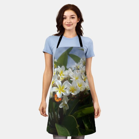 Frangipanis mit Butterfly Ladys Full Print Schürze (Getragen)