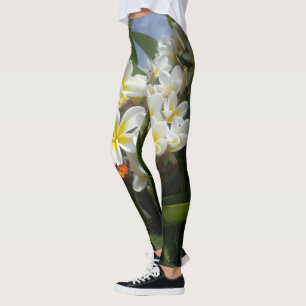 Frangipanis mit Schmetterling, druckvolle Leggings