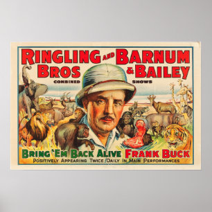 Frank Buck bringen "Em Back Alive Circus Poster