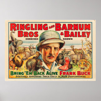 Frank Buck bringen "Em Back Alive Circus Poster