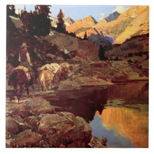 Frank Tenney Johnson Western Art "Bergsee" Fliese