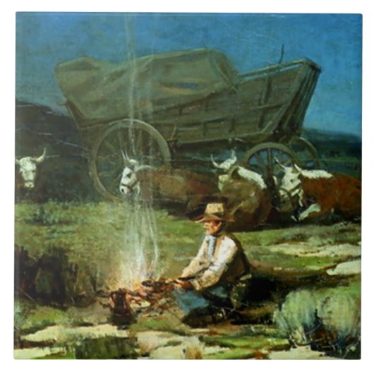 Frank Tenney Johnson Western Art "Lonely Night" Fliese (Vorderseite)