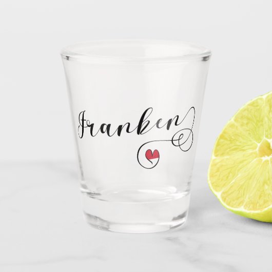 Franken, Französisches Flaggenherz, Franken Schnapsglas (Vorderseite)