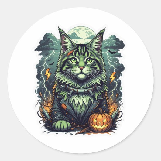 FrankenCoon - Maine Coon Halloween Runder Aufkleber (Vorderseite)