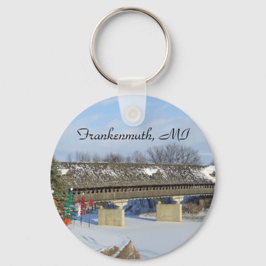 Frankenmuth Michigan Covered Bridge Snow Schlüssel Schlüsselanhänger (Vorderseite)