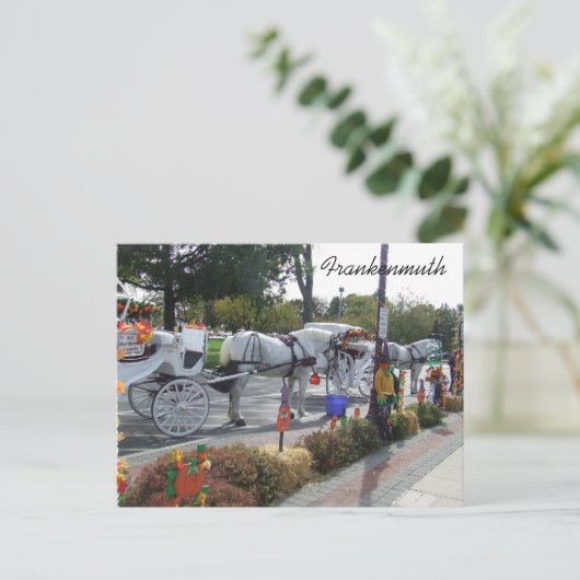 frankenmuth-michigan-weiß-pferd-Buggy-wagenfa Postkarte (Stehend Vorderseite)