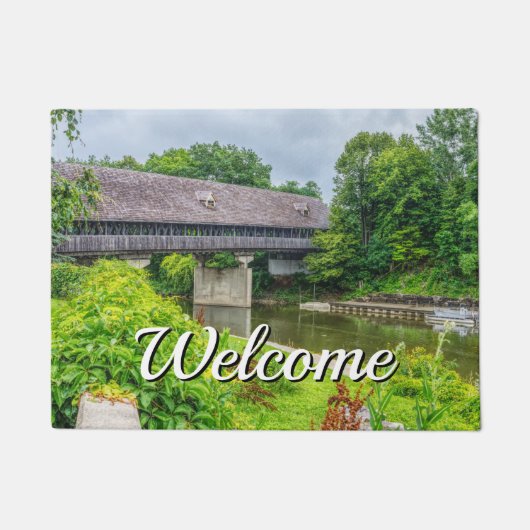 Frankenmuths Covered Bridge Willkommen bei der Tür Fußmatte (Vorderseite)