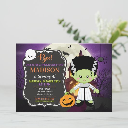 Frankenstein Bride Halloween - Einladung (Stehend Vorderseite)