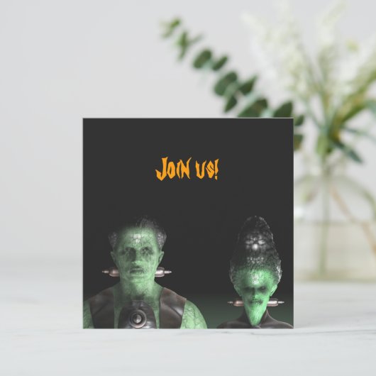 Frankenstein & Bride - Halloween-Party Einladung (Stehend Vorderseite)