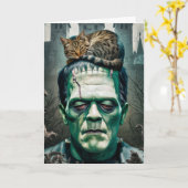 Frankenstein Cat Nickerchen Karte (Gelbe Blume)
