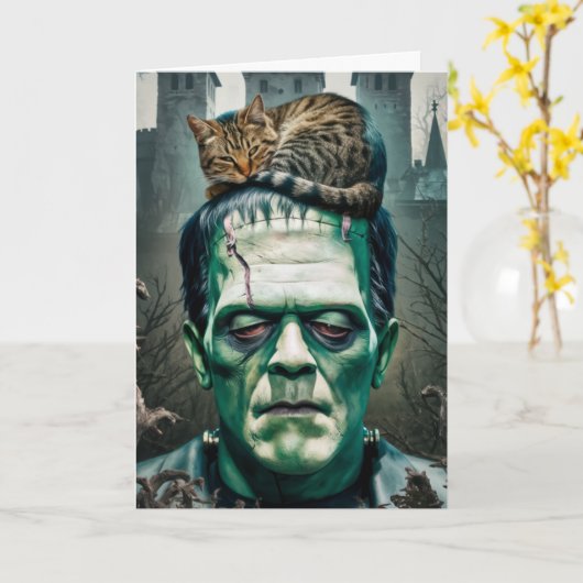 Frankenstein Cat Nickerchen Karte (Gelbe Blume)
