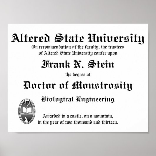 Frankenstein Diploma poster (Vorne)