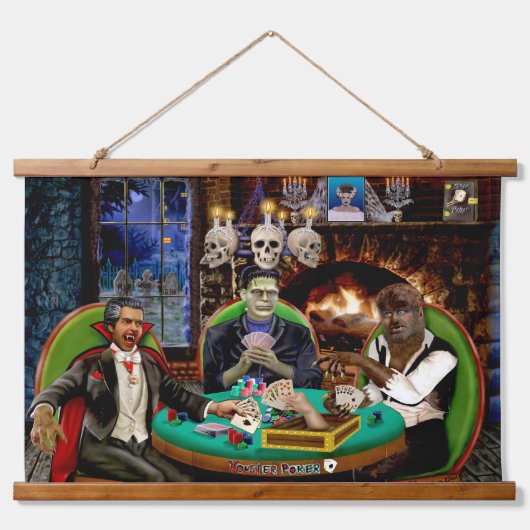 FRANKENSTEIN & DRACULAS MONSTER POKER WANDTEPPICH MIT HOLZRAHMEN (Vorne)