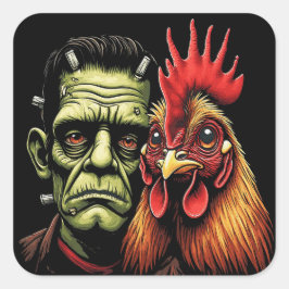 "Frankenstein & Earl" Chessy Chicken Selfies Quadratischer Aufkleber