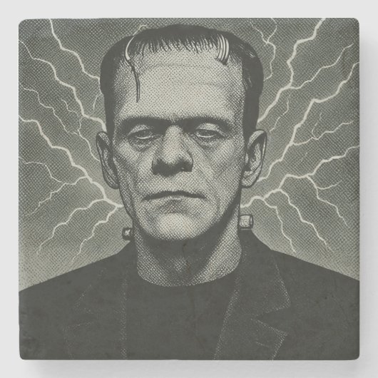 Frankenstein Electricity Art Steinuntersetzer (Vorderseite)