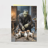 Frankenstein führt den Hund Grüße Karte (Rückseite)