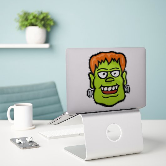 Frankenstein-Gesicht | Halloween-Monster Aufkleber (Laptop auf Schreibtisch)