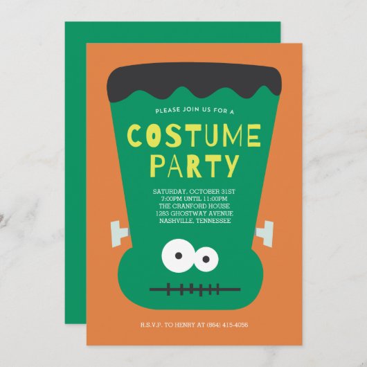 Frankenstein Halloween Costume Party Einladung (Vorne/Hinten)