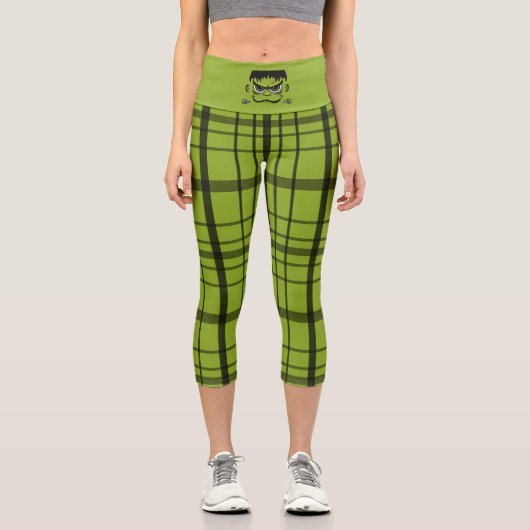 Frankenstein Halloween Face Capri Leggings (Vorderseite)