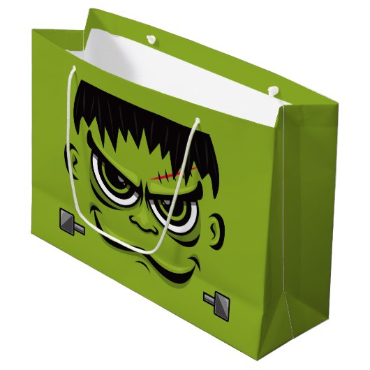 Frankenstein Halloween Face Große Geschenktüte (Vorderseite Schrägansicht)