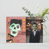 Frankenstein Halloween Foto Einladung (Stehend Vorderseite)