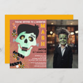 Frankenstein Halloween Foto Einladung (Vorne/Hinten)