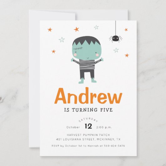 Frankenstein Halloween Geburtstag Einladung (Vorderseite)