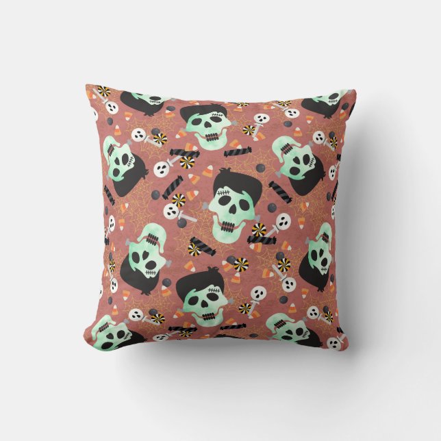 Frankenstein Halloween Skull Throw Kissen (Vorderseite)