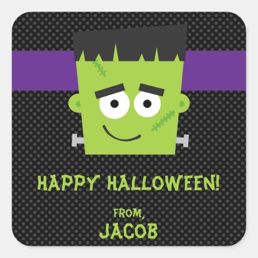 Frankenstein Halloween Sticker, Kids Halloween Quadratischer Aufkleber (Vorderseite)