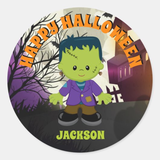 Frankenstein Halloween Stickers Kids Personalisier (Vorderseite)