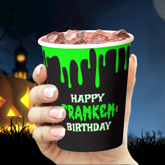 Frankenstein Happy Birthday Halloween Green Slime Pappbecher
