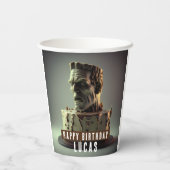 Frankenstein Head Birthday Chocolate Cake Pappbecher (Rückseite)